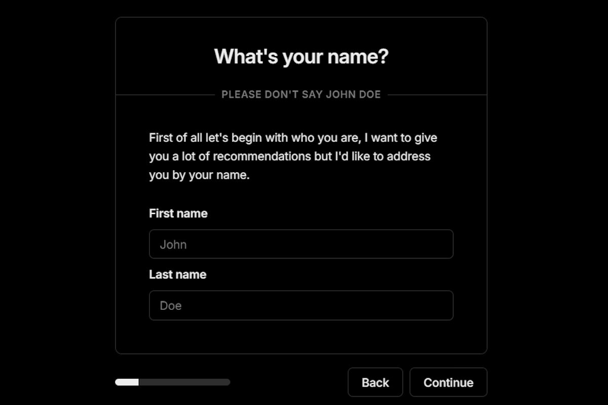Onboarding main view showing intelligent setup and guided profile configuration